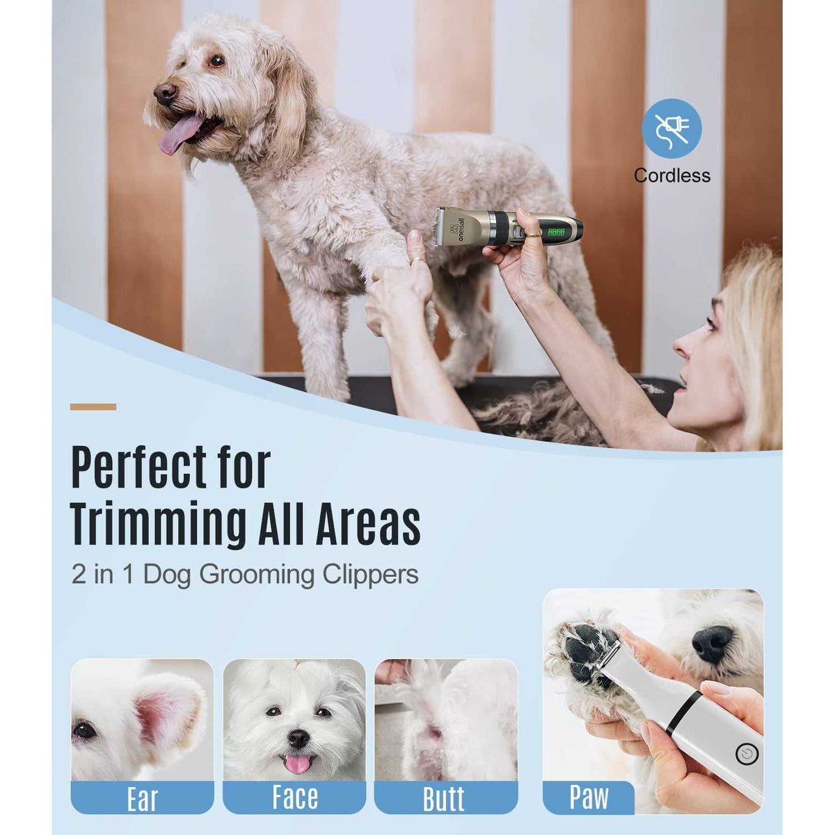 Dog Clippers and Paw Trimmer Kit 2 in 1 Low Noise Cordless X5835