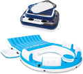 Blue 4 Person Vinyl Pool Raft Lounger with Cup Holders Q376966