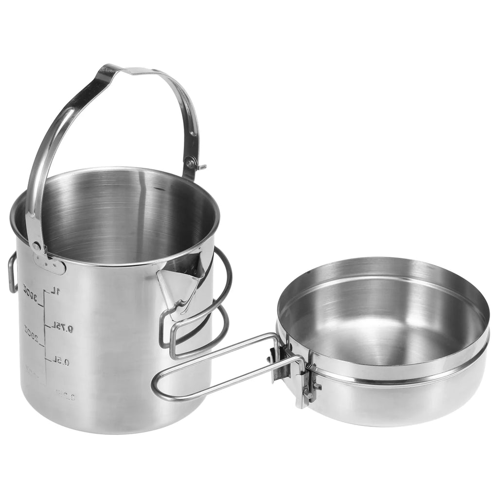 1L Stainless Steel Portable Camping Pot with Foldable Handle Z782