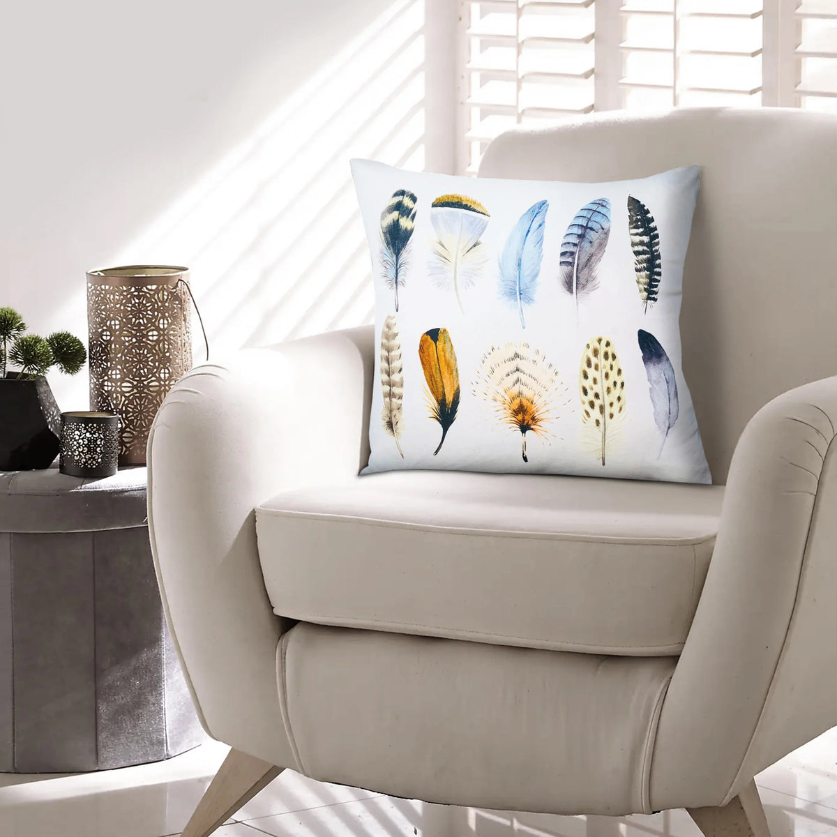 White Multicolor Cotton Throw Pillow L98854