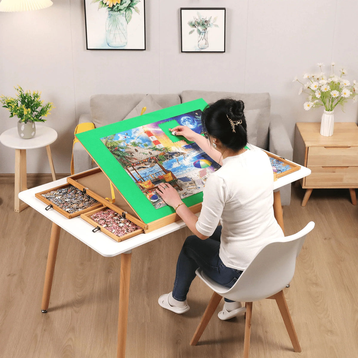 1500pcs Portable Jigsaw Puzzle Table with 4 Drawers V181949