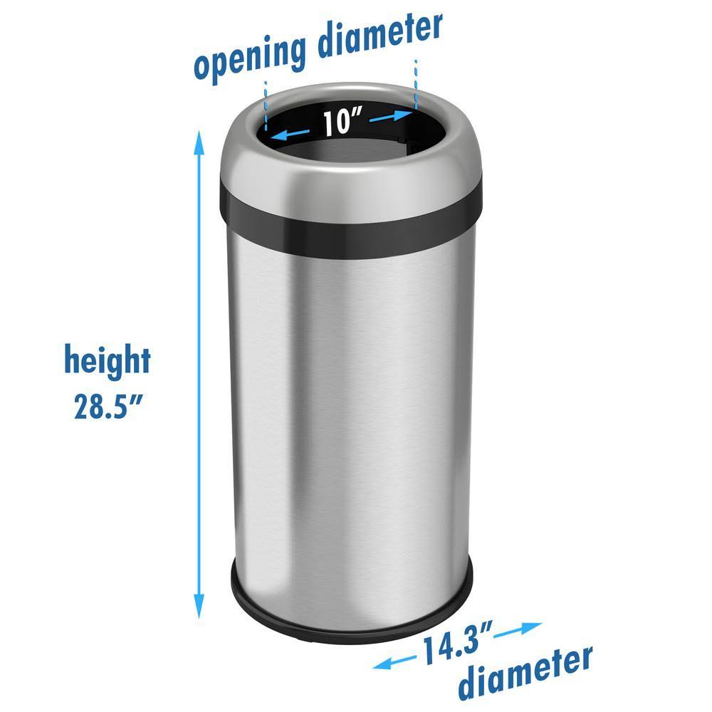 Stainless Steel 16-Gallon Round Open-Top Trash Can T388408