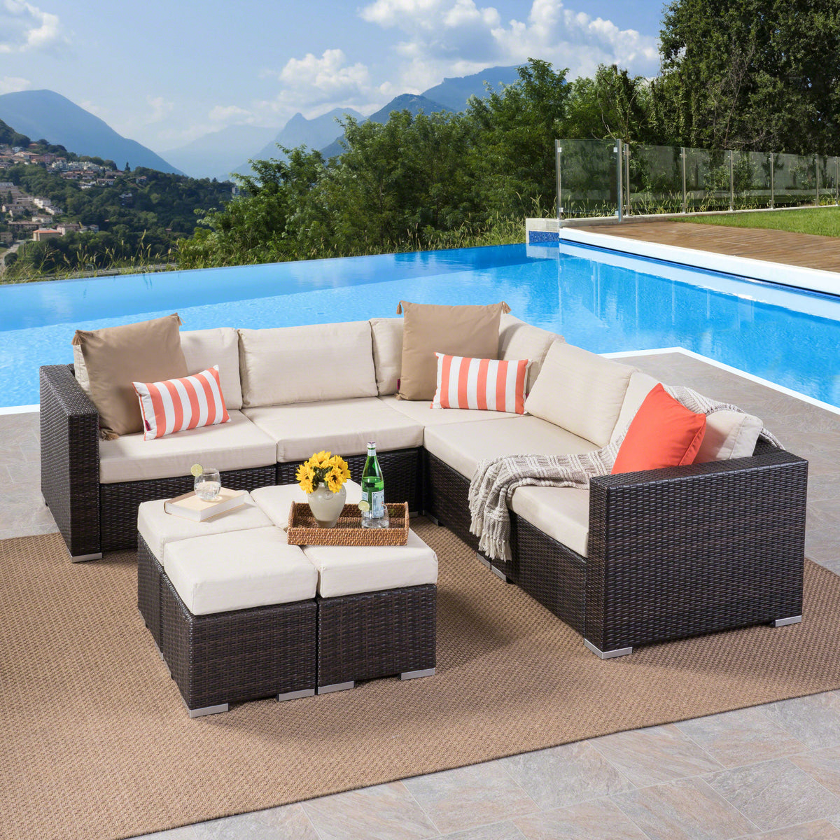 9 Piece Wicker Sectional Sofa Set with Aluminum Frame and Cushions Z4322