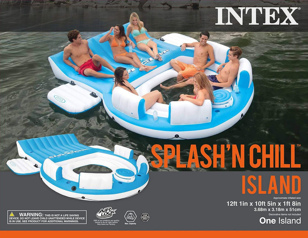 Blue 4 Person Vinyl Pool Raft Lounger with Cup Holders Q376966