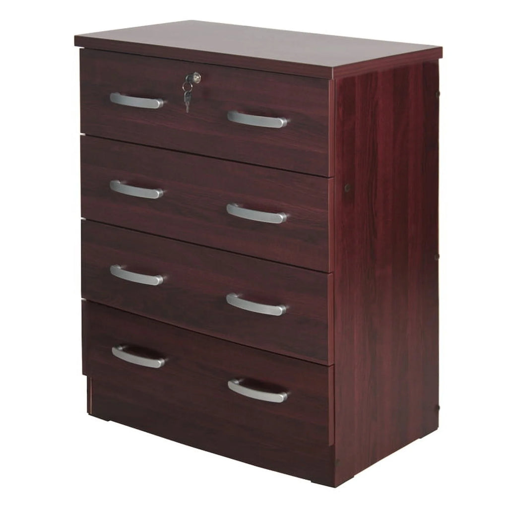 Pine Twin Bed and Dresser with Lock in Mahogany I4766