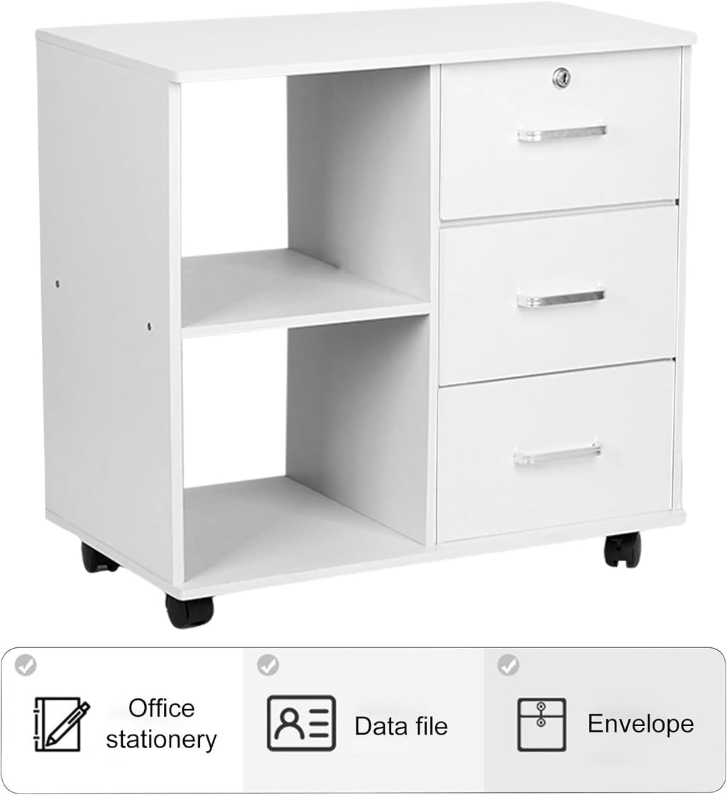 White 3 Drawer Rolling File Cabinet K218523