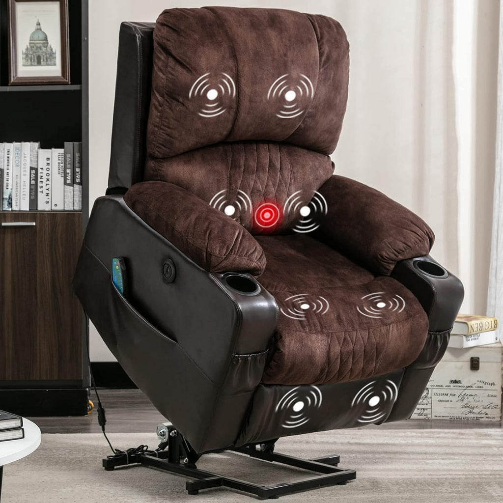 Grey Power Lift Recliner Chair with Heated and Vibration Massage, USB Port, 2 Cup Holders W33002