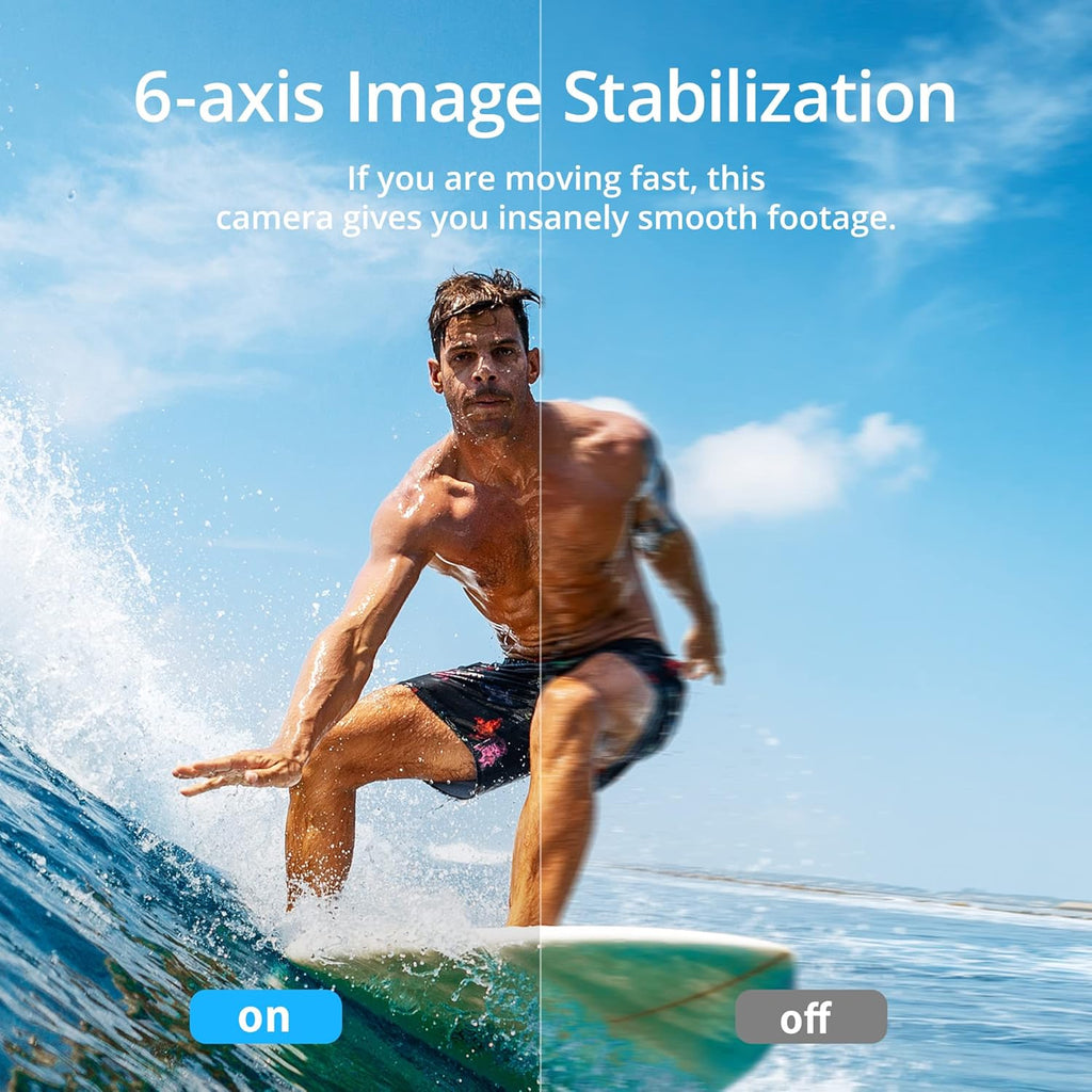4K30FPS 20MP WiFi Action Camera with Touch Screen IPX8 33FT Waterproof EIS 2.0 Zoom External Mic Voice Control 2X 1350mAh Batteries O77662