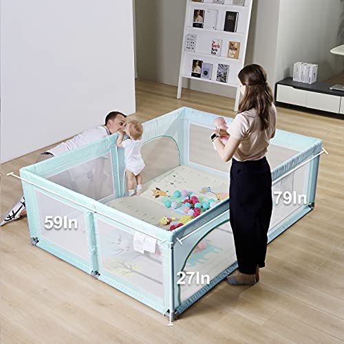 Extra Large Play Yard with Window Gates (79x59x27 Inches, Grey) Y5763