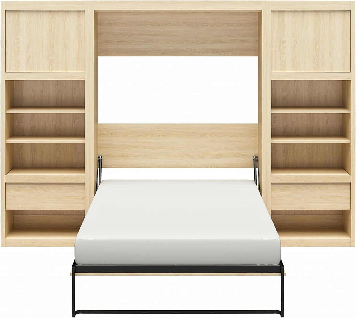 Full Size Murphy Wall Bed with Storage in Light Oak Q109