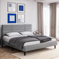 Queen Size Light Grey Upholstered Platform Bed Frame T485181