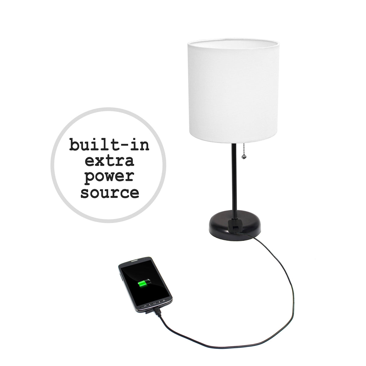 Metal Fabric Lamp with Charging Outlet White Rose Gold Base S578464