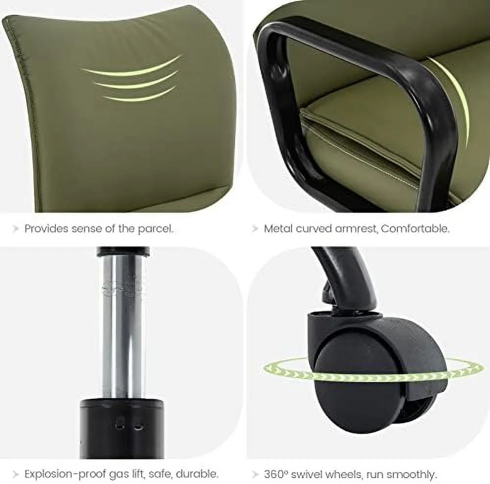 Olive Green Mid-Back PU Leather Office Chair with Arms E2737