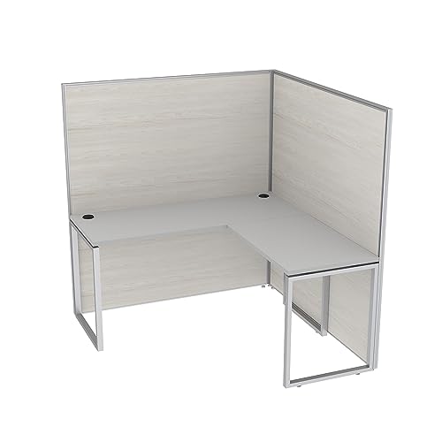 White Single L-Shaped Cubicle Workstation with Storage V367573