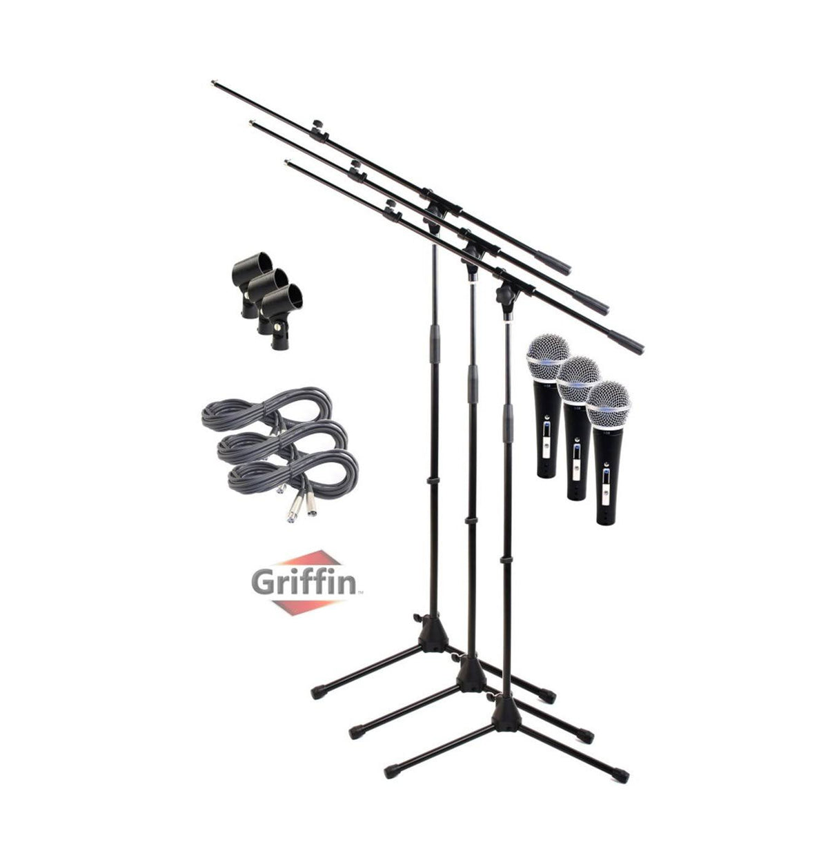 3 Pack Microphone Boom Arm Stand Holder XLR Cable Dynamic Mic Clip Z4711