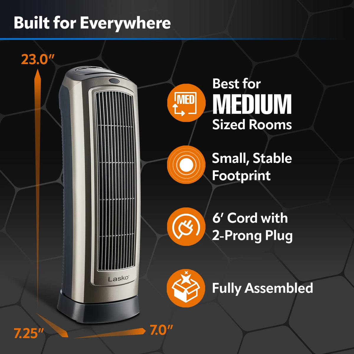 23" 1500W Oscillating Ceramic Space Heater with Timer, Remote, Silver T5956