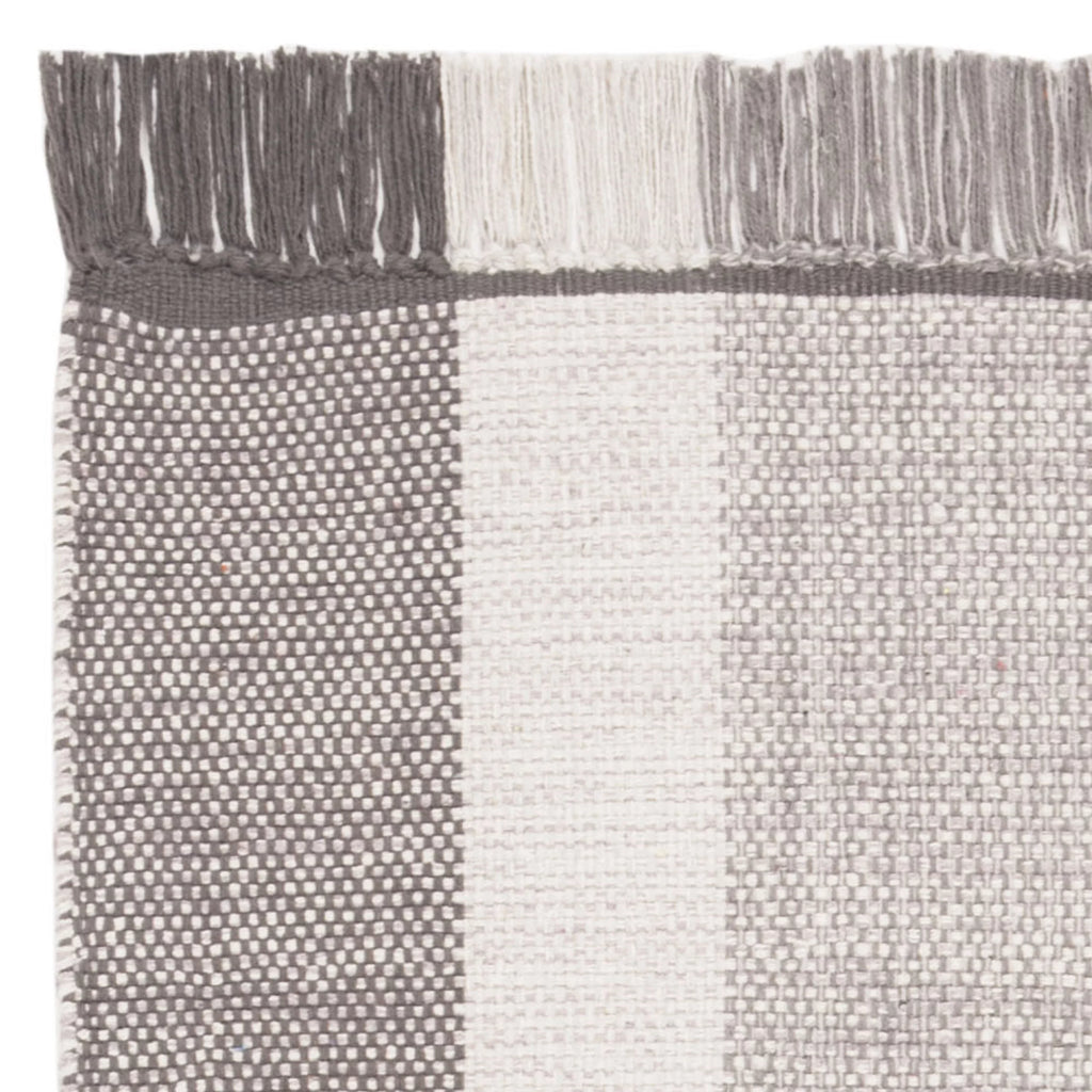 Ivory/Grey Cotton Striped Area Rug, 3' x 5' C7022