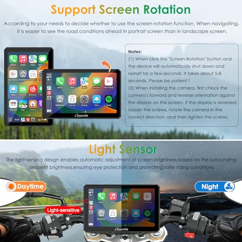 7" Waterproof Motorcycle Carplay Screen with Dual Dash Cam P4909