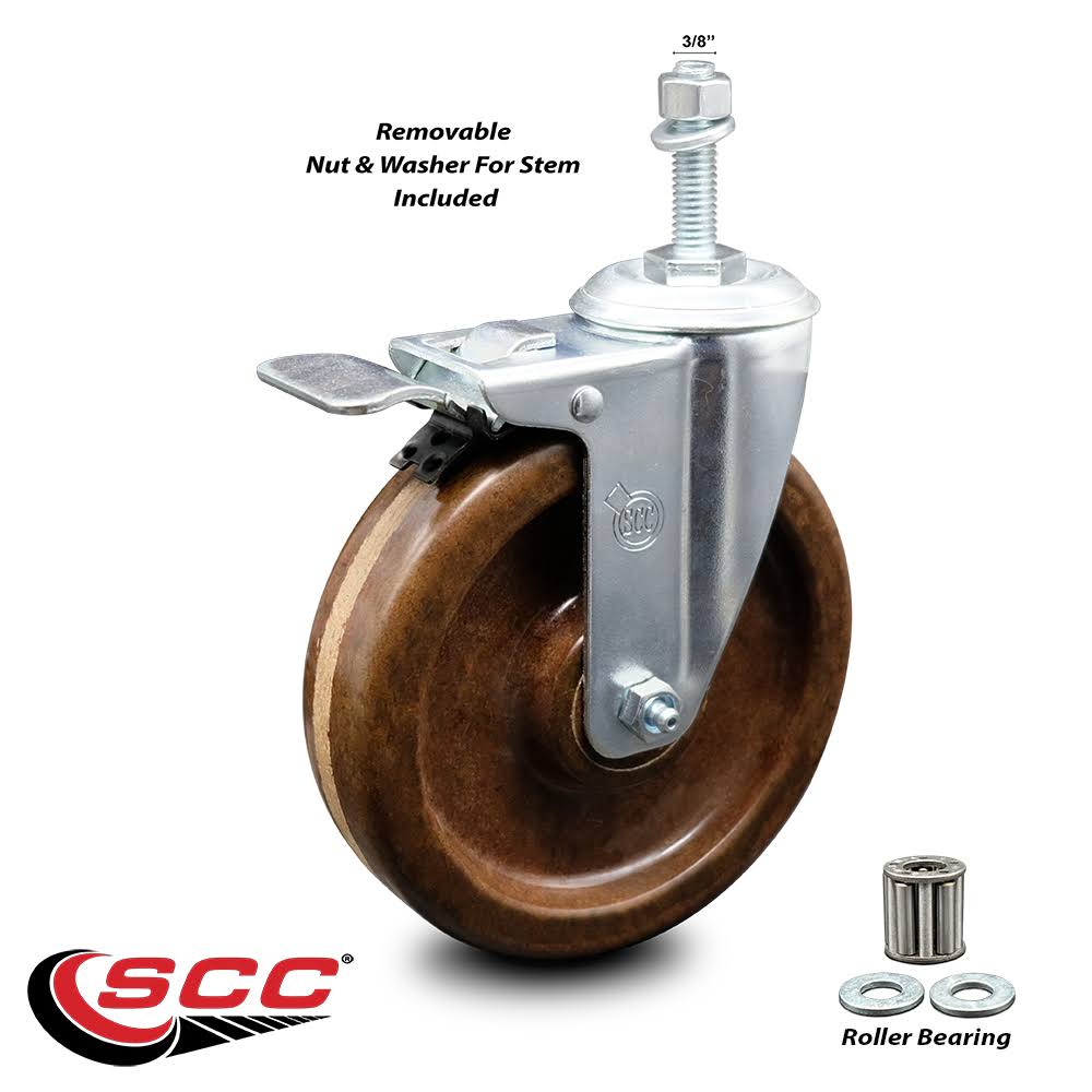 5 inch High Temp Phenolic Swivel Stem Caster with Total Lock Brake E78949