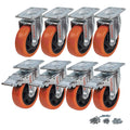 4 inch Swivel Plate PVC Caster Wheels, Heavy Duty Locking Casters (Pack of 8, 4 with Brake & 4 Without) C58794