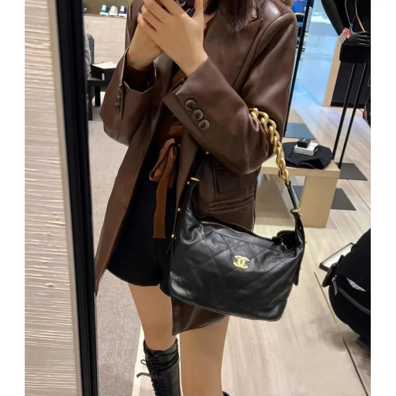 Black Calfskin Leather Hobo Bag C800534
