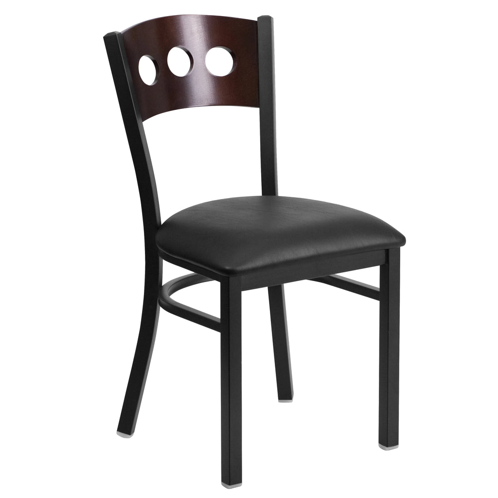 Black Metal Restaurant Chair with Walnut Wood Back and Vinyl Seat F854