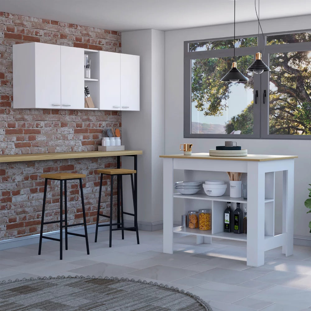 7-Shelf 4-Door 2-Piece Kitchen Set White and Light Oak E58982