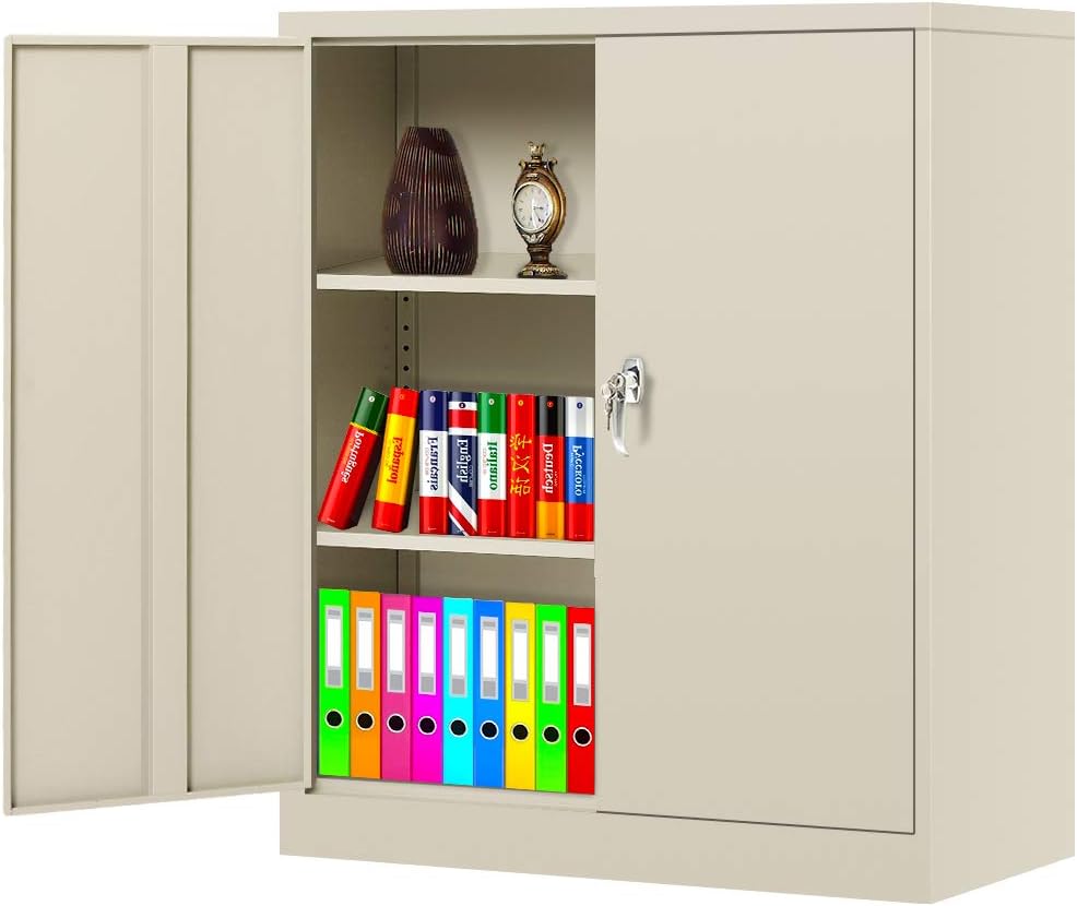 White Metal Steel Locking Storage Cabinet with Doors and Shelves L71219