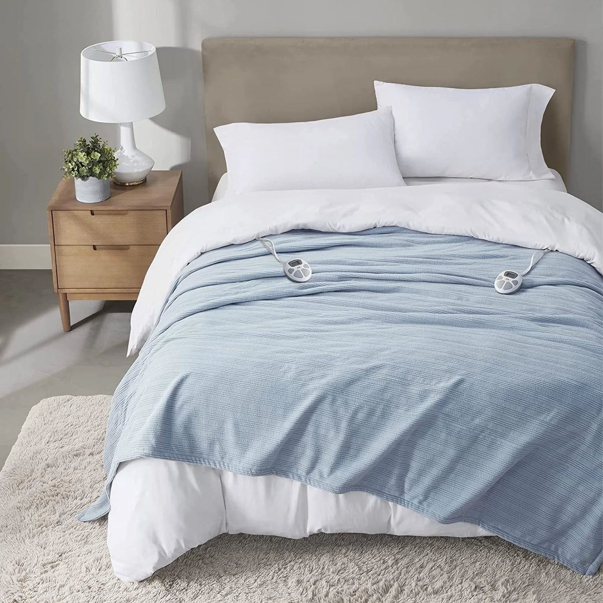 Queen Fleece Ultra Soft Electric Heated Blanket Dusty Blue N670073