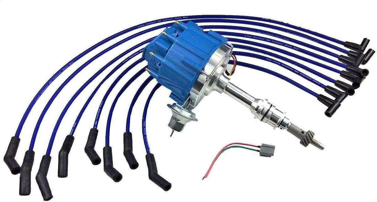 HEI Distributor 65K Coil Complete with 8mm Red Silicone Spark Plug Wires and Battery-Pigtail Harness Kit R788