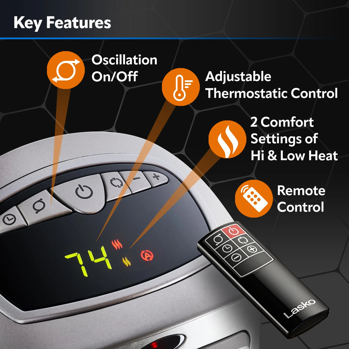 23" 1500W Oscillating Ceramic Space Heater with Timer, Remote, Silver T5956