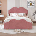 Dark Pink Upholstered Full Size Platform Bed Frame with Headboard D79305