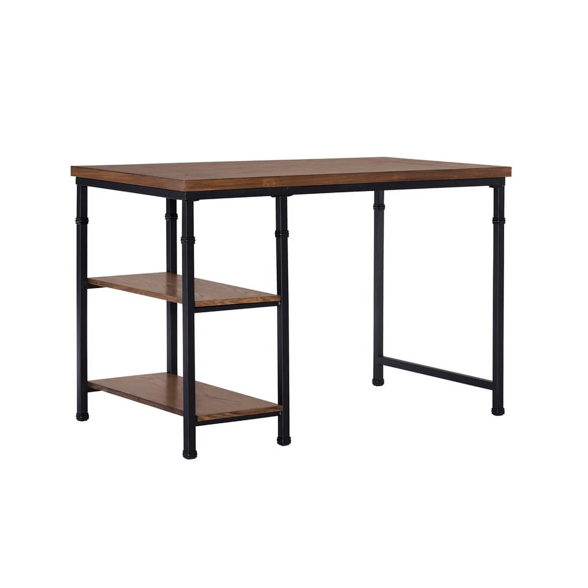Rustic Desk with 2 Wood Shelves and Metal Frame in Black Y993