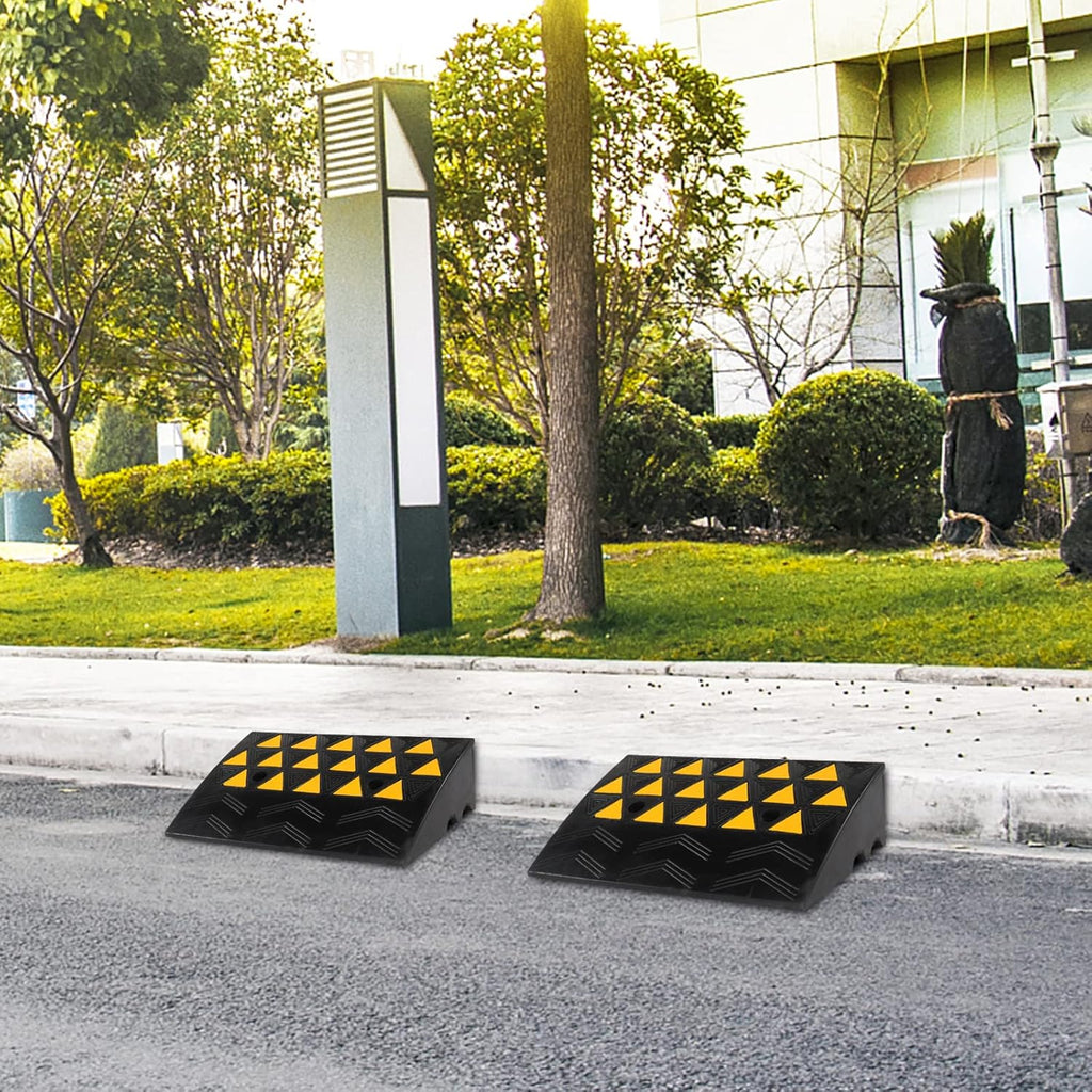 2PCS 6 Rubber Car Curb Ramps, Anti-Slip Heavy Duty Threshold Ramp with Expansion Bolts C2878
