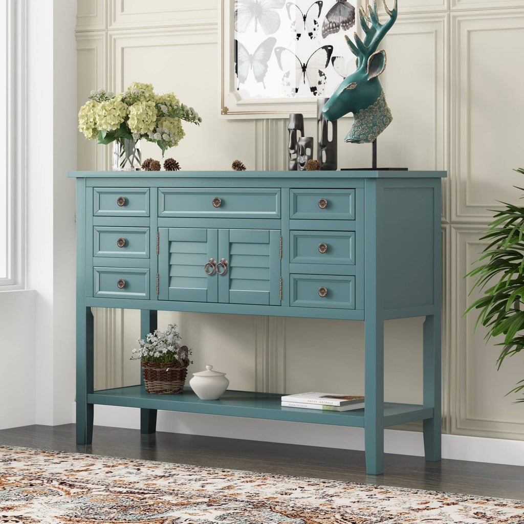Green 7 Drawer Console Table with Cabinet H99380