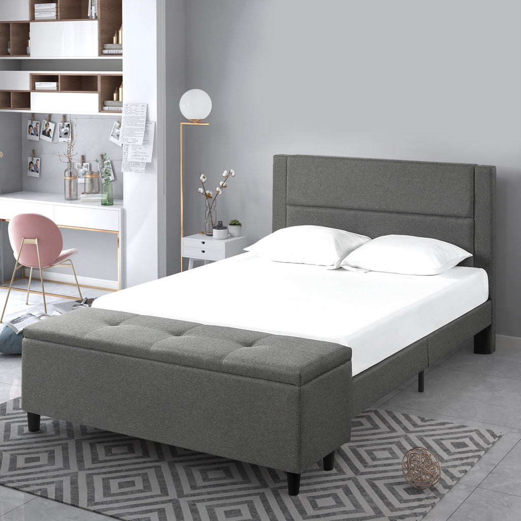 Queen Upholstered Platform Bed with Storage Bench D2116