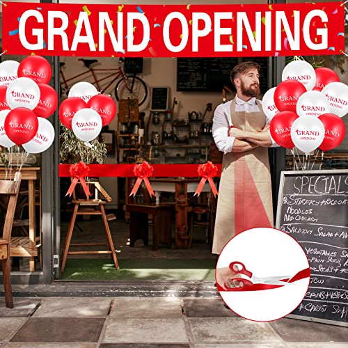 Red Grand Opening Ribbon Cutting Ceremony Kit with 10'' Scissors 40 Pcs Balloons Satin Ribbon Bows Y258