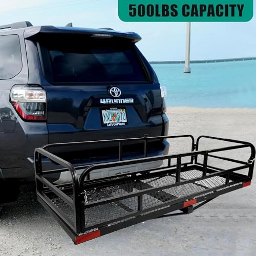 60 x 24 x 14 Inch Black Folding Hitch Mount Cargo Carrier with 500 lbs. Capacity V69661