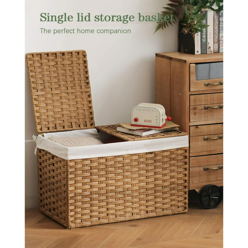 Natural Woven Rattan Storage Basket with Lid 42.3 Gallon Q781288