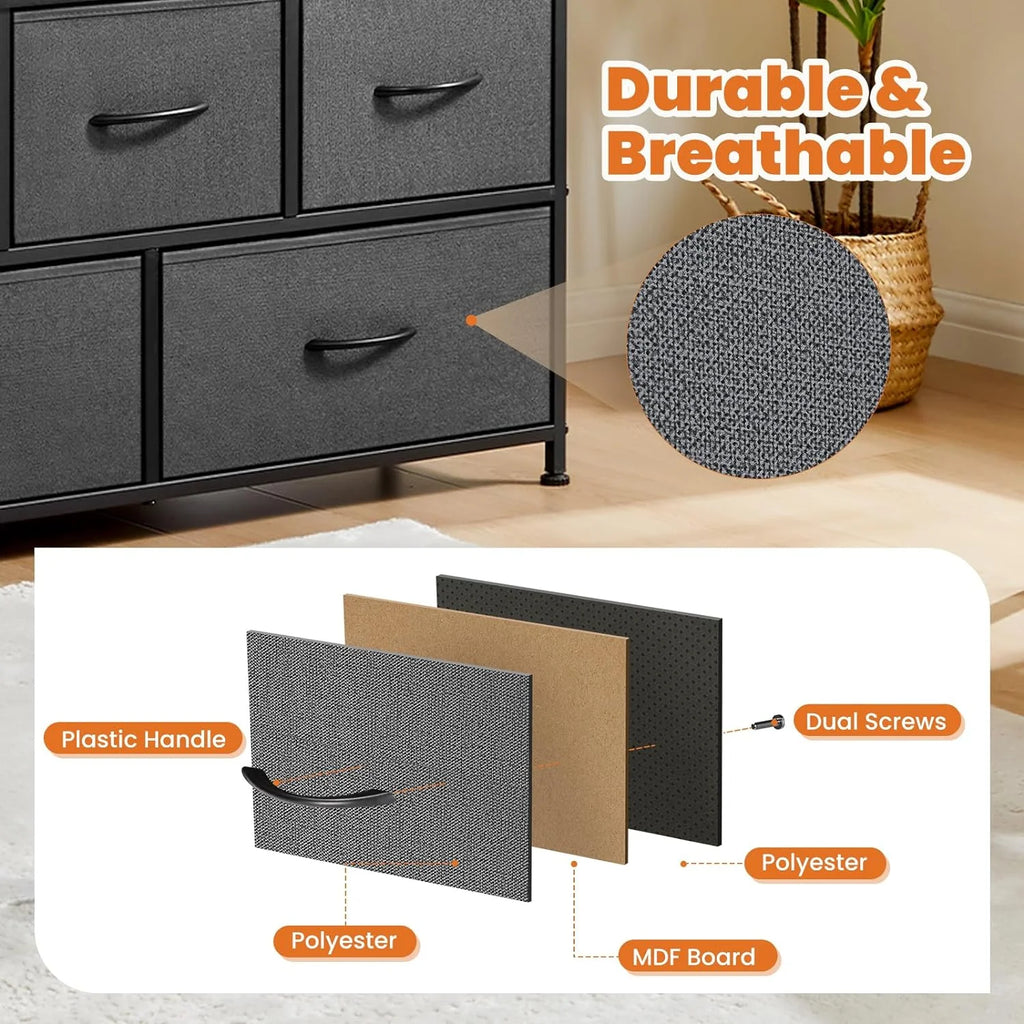 5 Fabric Drawer Dresser with Wood Top and Steel Frame G801531