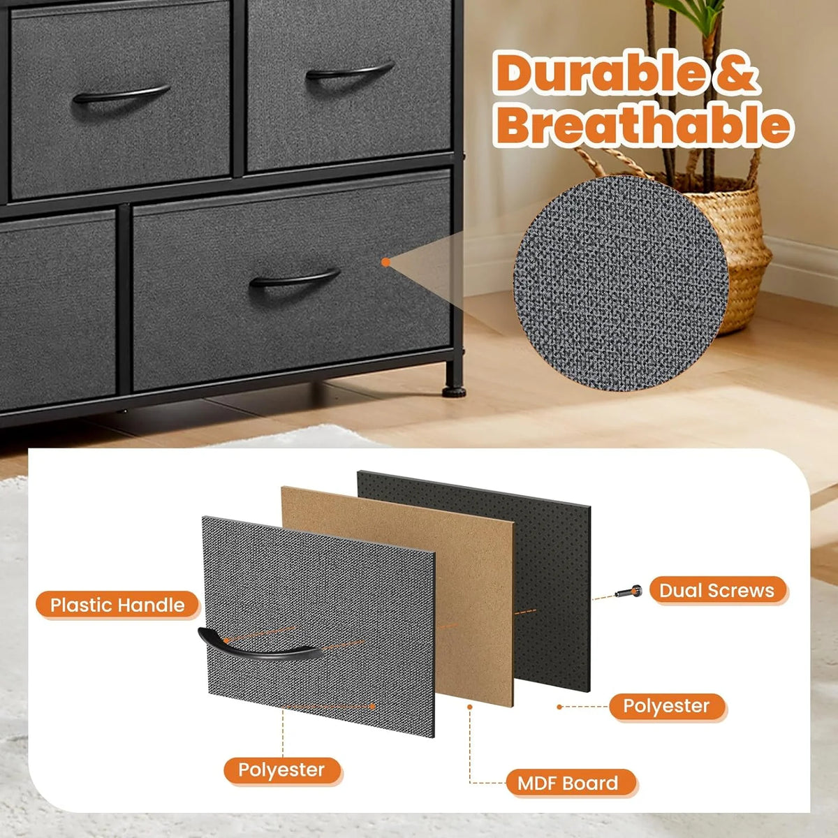 5 Fabric Drawer Dresser with Wood Top and Steel Frame G801531