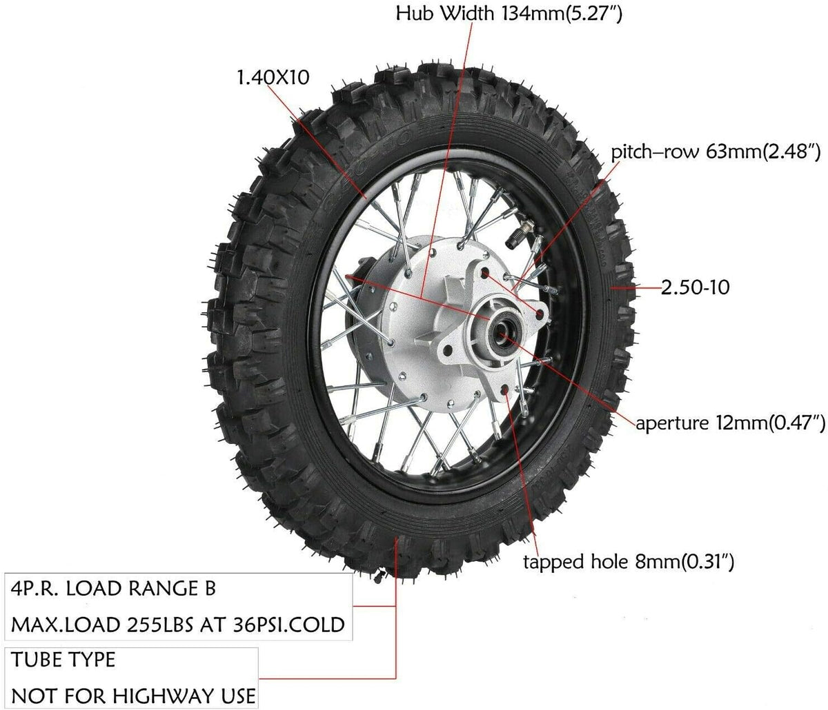 2.5-10" Rear Wheel Tire Assembly for Dirt Pit Bike P7536