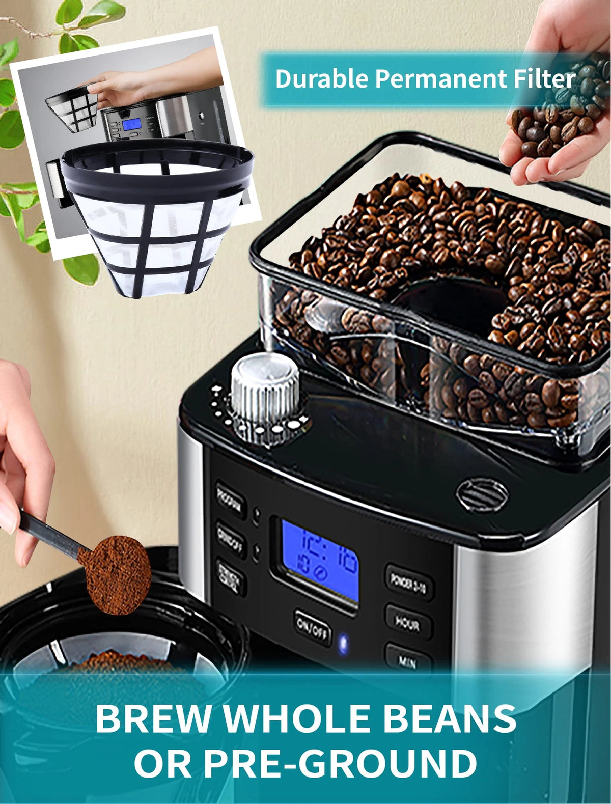 10-Cup Programmable Grind and Brew Coffee Maker D27458