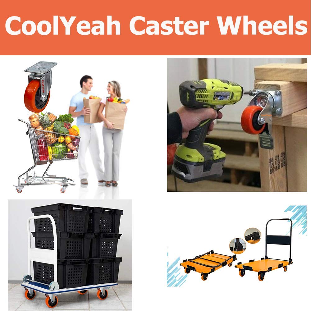 4 inch Swivel Plate PVC Caster Wheels, Heavy Duty Locking Casters (Pack of 8, 4 with Brake & 4 Without) C58794