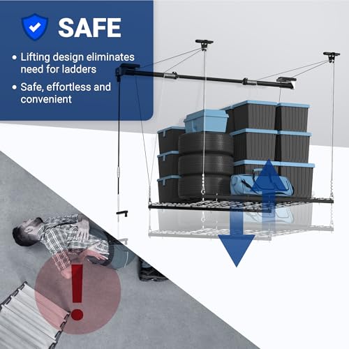 Carbon Black 4x4 Ft Heavy-Duty Overhead Garage Storage Rack F9540