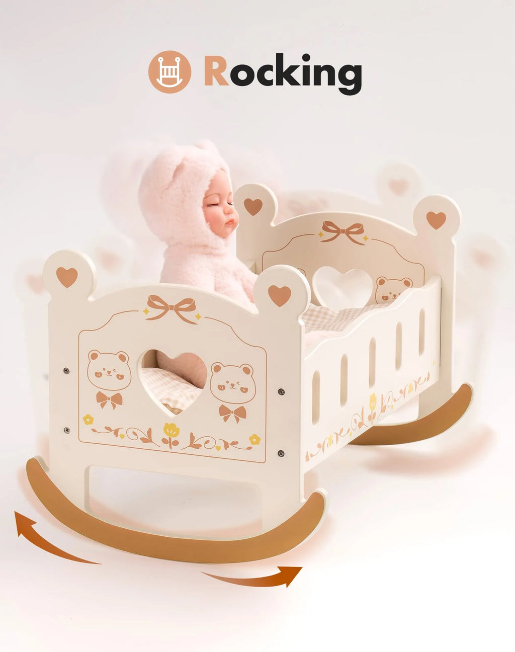 Wooden Doll Cradle with Bedding for 18 Inch Dolls J839