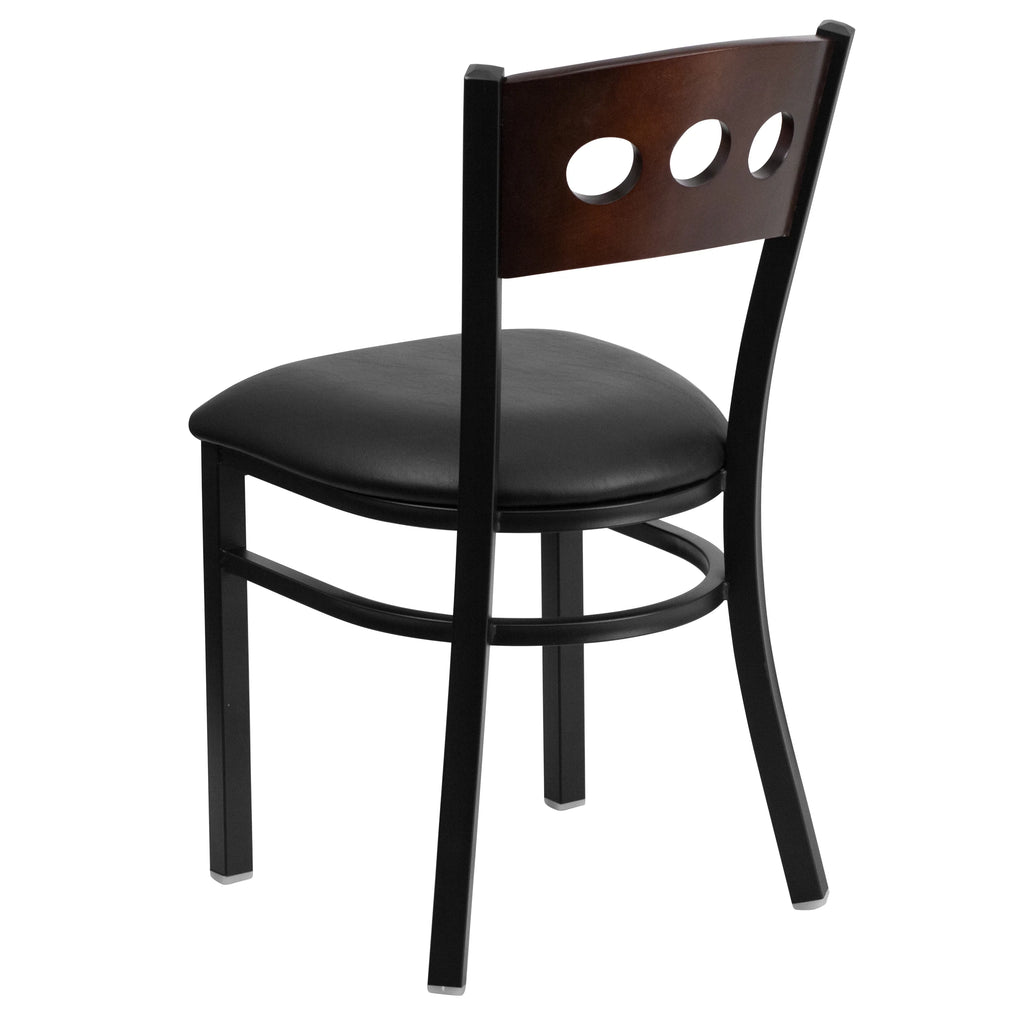 Black Metal Restaurant Chair with Walnut Wood Back and Vinyl Seat F854