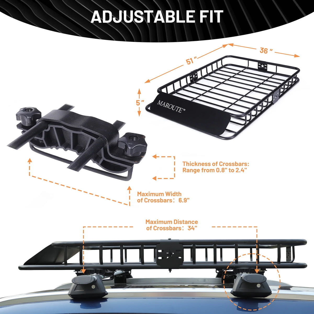 Roof Rack Carrier Basket Universal 51" X 36" X 5" Rooftop Cargo Carrier Basket T16474