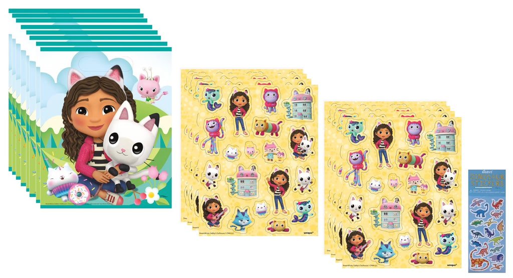 8 Loot Bags, 8 Sticker Sheets with 152 Stickers, 1 Dinosaur Sticker Sheet V50229