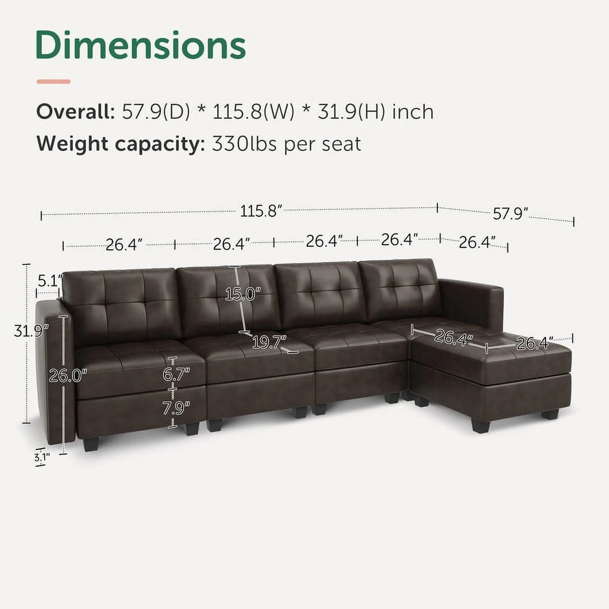 Brown Faux Leather L-Shaped Sectional Sofa with Storage G667